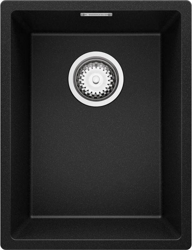 Zlewozmywak Londyn Slim PRIMAGRAN Nablatowy 36x47cm do szafki od 40cm, Czarny + Syfon, S027, 1 szt.