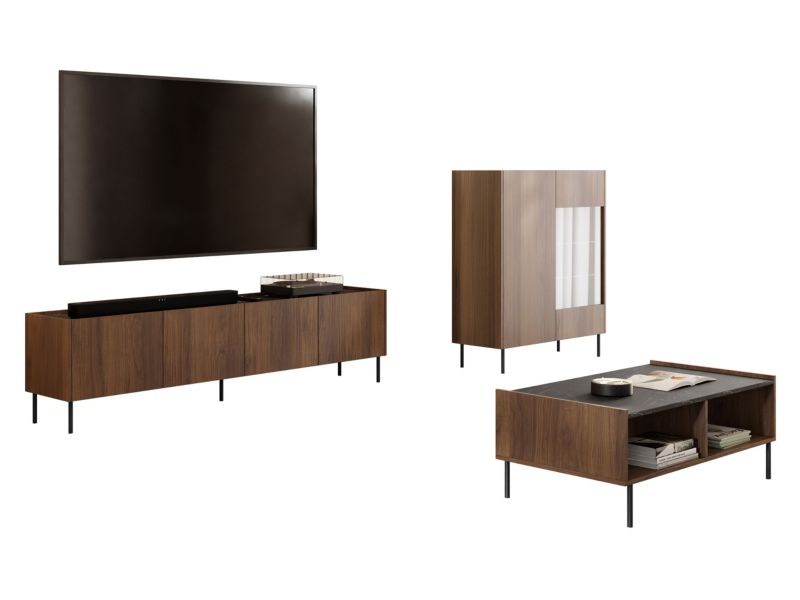 Meble do salonu MIRJAN 24 Tewos II orzech warmia + marmur czarny 1 kpl.