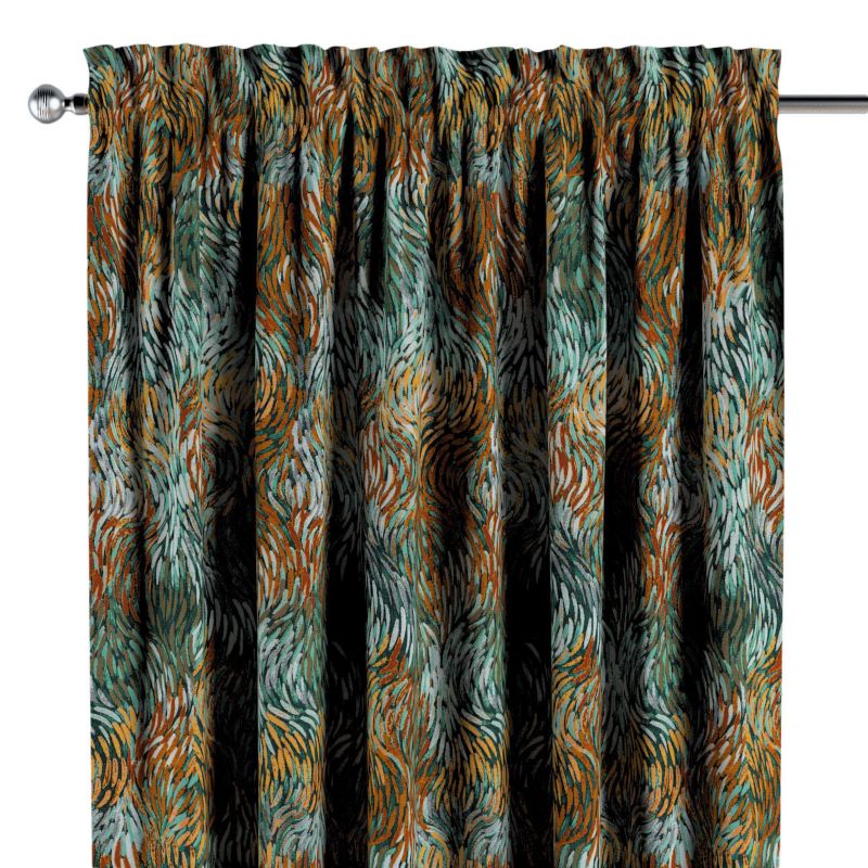 Zasłona na kanale z grzywką 1 szt. 130 x 245 cm Dekoria abstrakcyjny zielono-pomarańczowy wzór 1 szt.