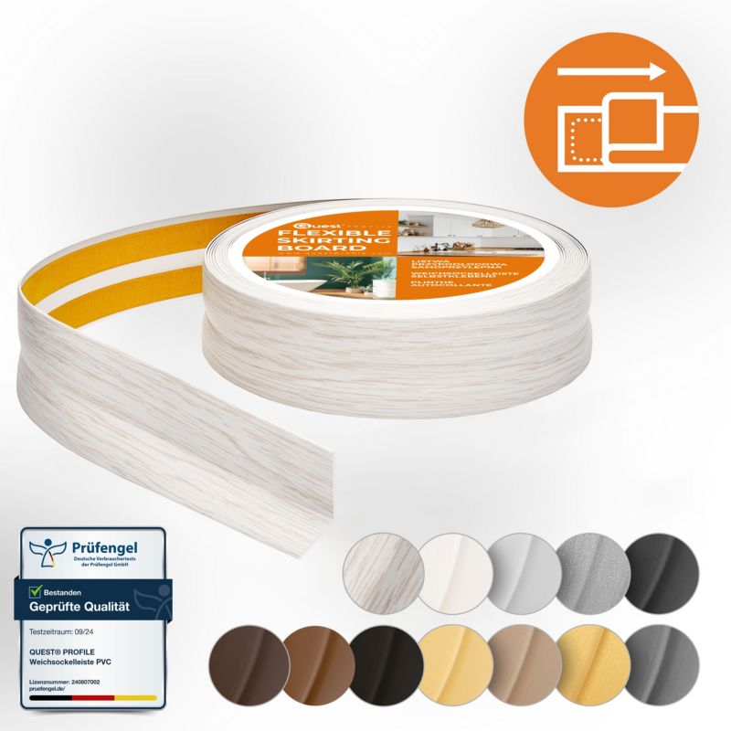 Listwa wykończeniowa PCV 25x15mm, QUEST, samoprzylepna, elastyczna, miękka taśma dekoracyjna, brzoza, 20m