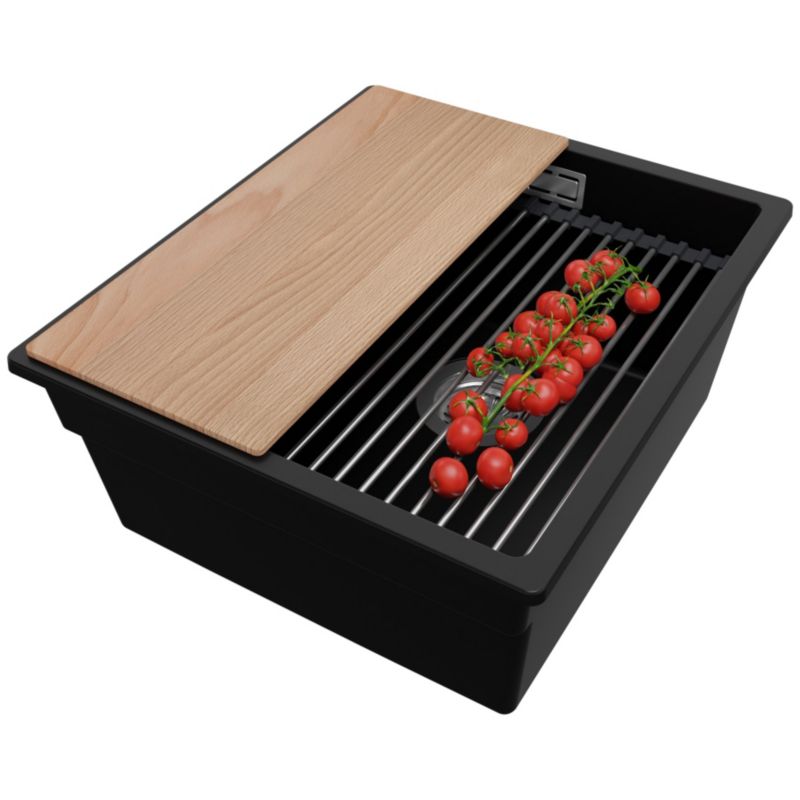 Zlewozmywak Praga Slim PRIMAGRAN Nablatowy 41x47cm do szafki od 45cm z Syfonem i Dodatkiem Czarny 1 szt.