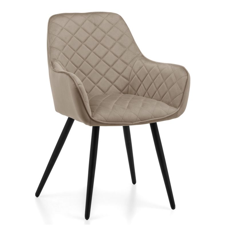 Krzesło tapicerowane New Home COLIN ciemnobeżowe pikowane welurowe z podłokietnikami 1 szt.