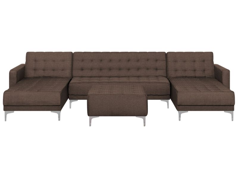 Sofa w kształcie U z ottomaną Aberdeen Ciemnobrązowy Symetryczny 1 kpl