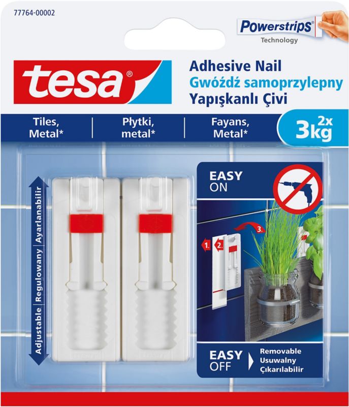 Gwoździe samoprzylepne Tesa regulowane do płytek udźwig 3 kg 2 szt.