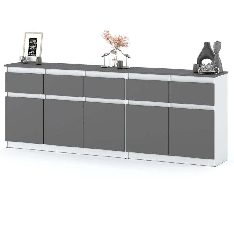 Komoda Hurtownia-Mebli Szuflady 5 komoda Best Oleksa Plus 200cm Biały Mat Szary Mat 200x35x75 cm 1szt.