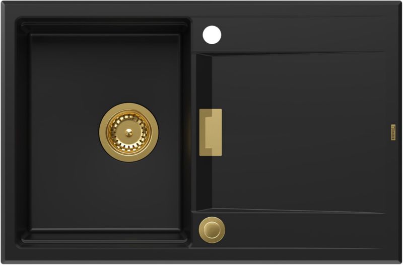 Zlewozmywak Quadron Owen GraniteQ 76x50 cm czarny złoty, 1 komora, syfon automatyczny, 1 szt.