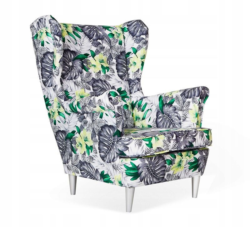 Fotel uszak do salonu Family Meble ARI PRINT zielony liście 1szt
