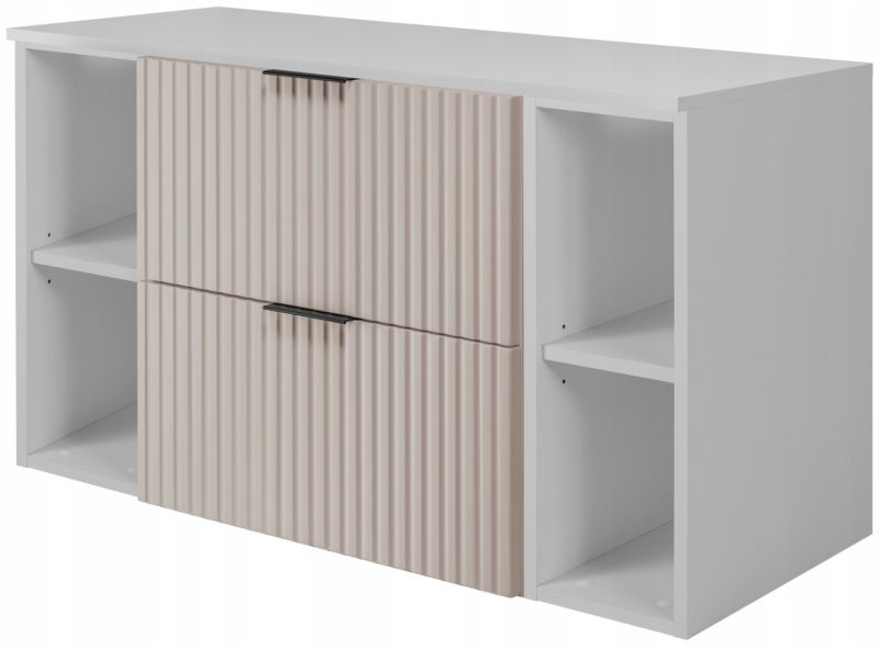 Szafka łazienkowa Furnidea 100 cm wisząca pod umywalkę kaszmir mat z regałami i blatem białym Flow 1 szt.