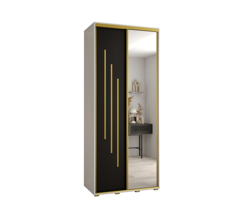 Szafa przesuwna Abiks DAVOS 9 wysoka szer.100cm gł.45cm biały/czarny/złoty 1szt.