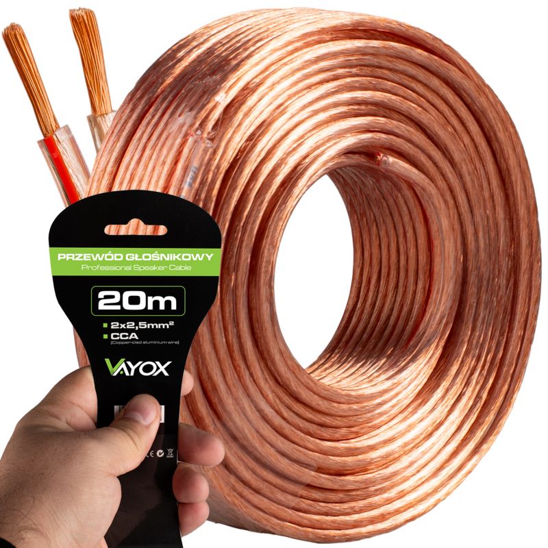 Kabel głośnikowy Vayox VA0227-20 2x2,5mm2 CCA 20m 1szt.