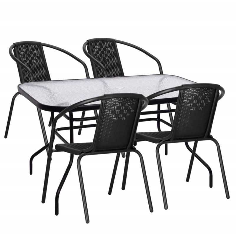 Komplet mebli ogrodowych Springos stół 120 x 70 cm prostokątny i krzesła metalowe 4 szt. zestaw na balkon czarny 1 kpl.
