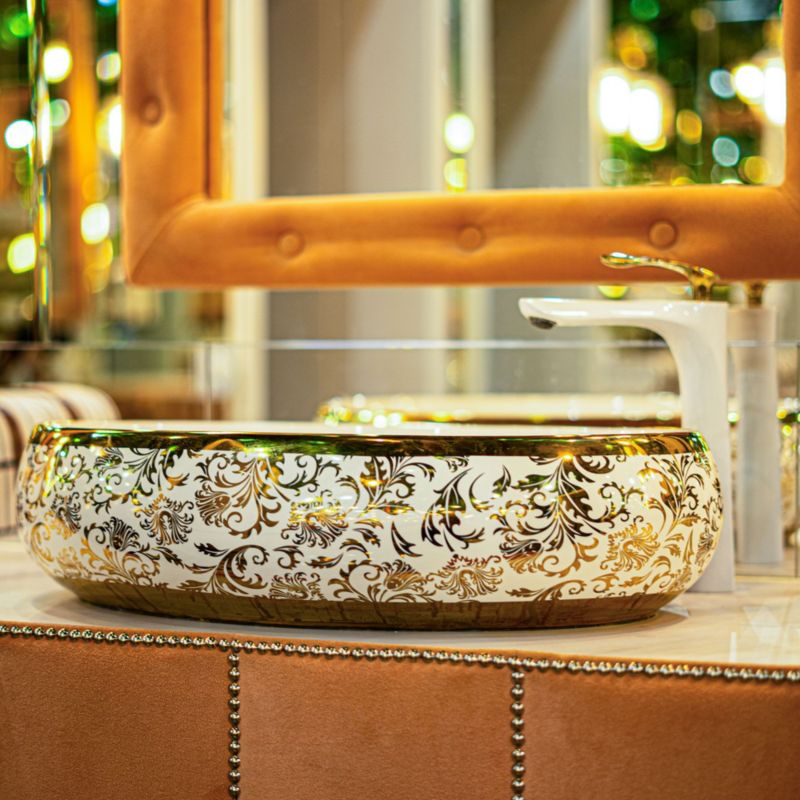 Umywalka Nablatowa Rea Meryl Owalna Biały Złoty 60X40,5X14,5Cm 1 Szt