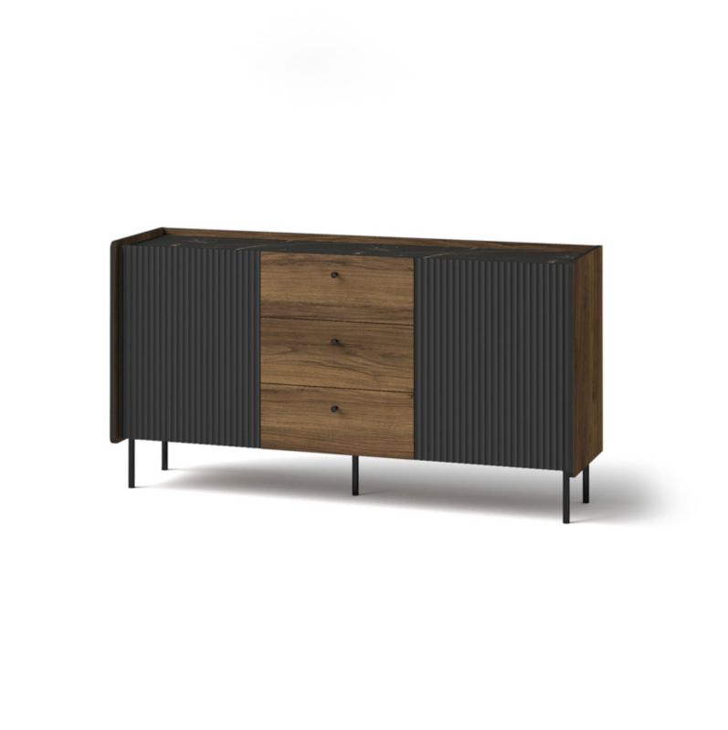 Komoda dwudrzwiowa z szufladami Bettso Prestigo 150 cm ryflowana czarny orzech 1szt.