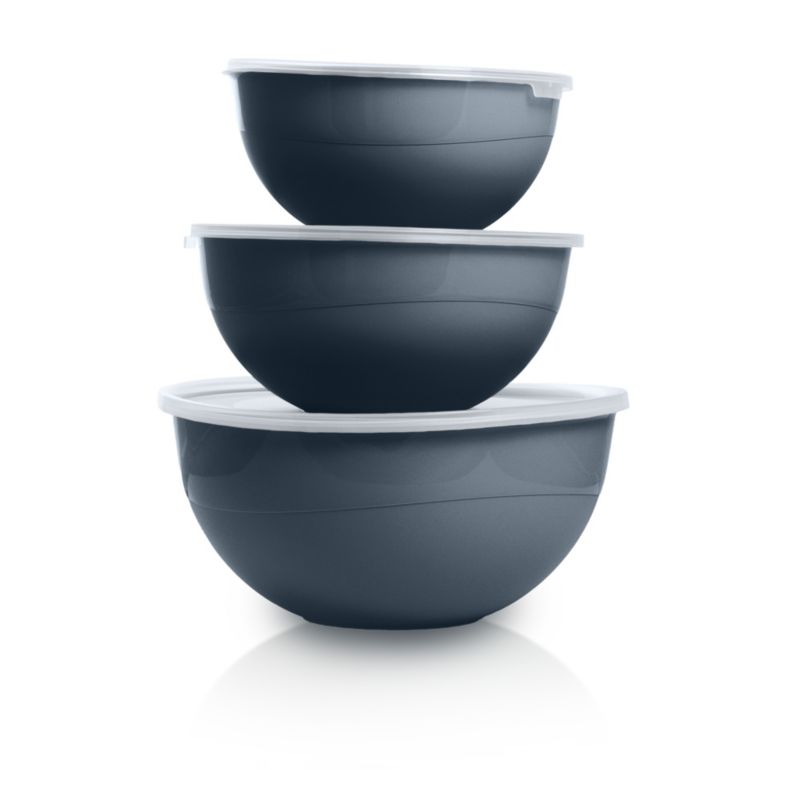 Miska Plastikowa EDANTI Okrągła Kuchenna Z Pokrywką Zamykaniem Zestaw Ciemnoszary 3 szt.