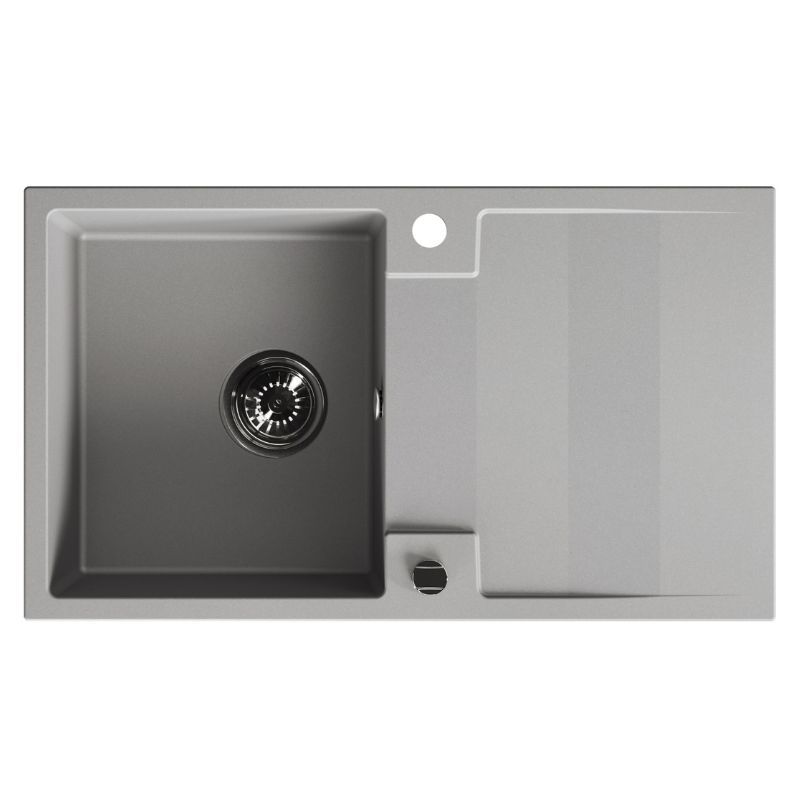Zlewozmywak granitowy, Kuchinox, Szary, Rab, Jednokomorowy, 44x76cm, z ociekaczem, z syfonem, 1 szt.