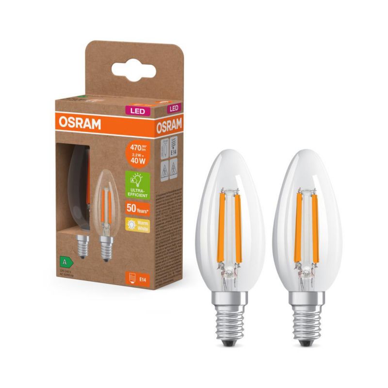 Żarówka LED Osram B35 Świeczka E14 2.2W 470lm 2700K 320st Filament 2 szt.