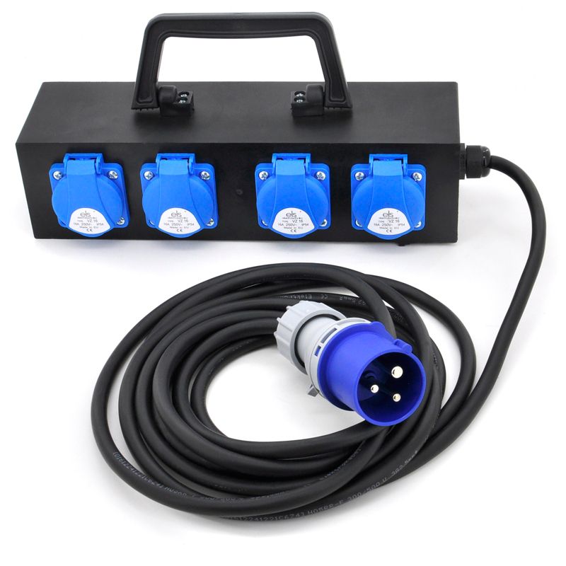 Rozdzielacz gumowy, rozgałęźnik caravaningowy ELS Elektrotechnika GP8GS16/35MR 8x230V CEE 16A H05RR-F 3x2,5 mm2, przenośny, 5m.