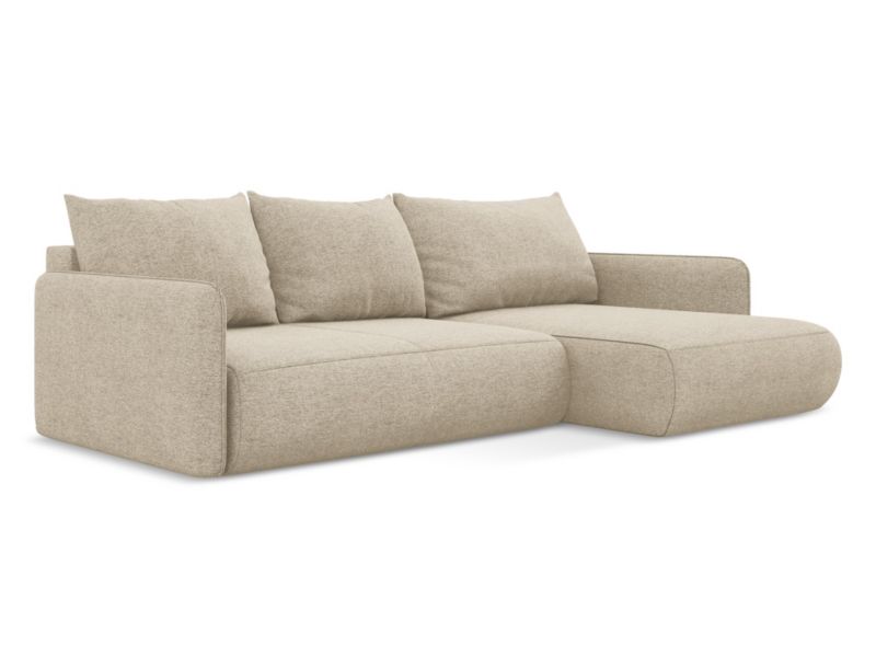 Narożnik prawostronny z funkcją spania LaMiaSofa PALERMO z tkaniny szenilowej 240x148 cm ciemny beż 1 szt.