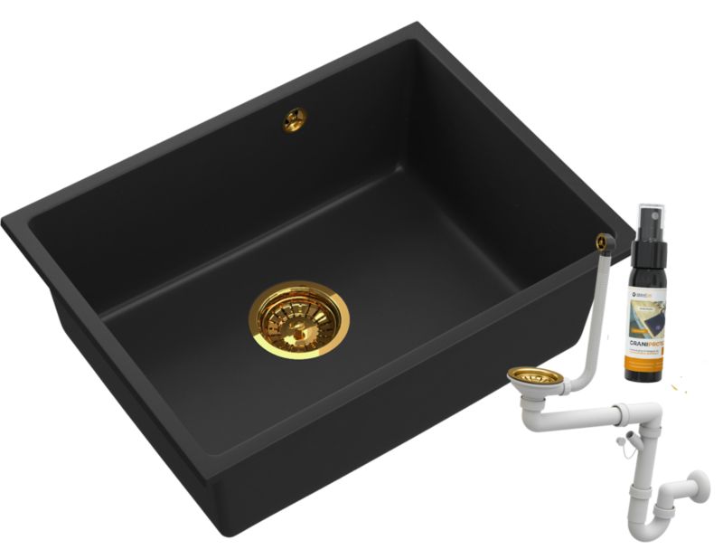 Zlewozmywak Granitowy Granitan Manado60 ze Złotym Syfonem 1kpl.