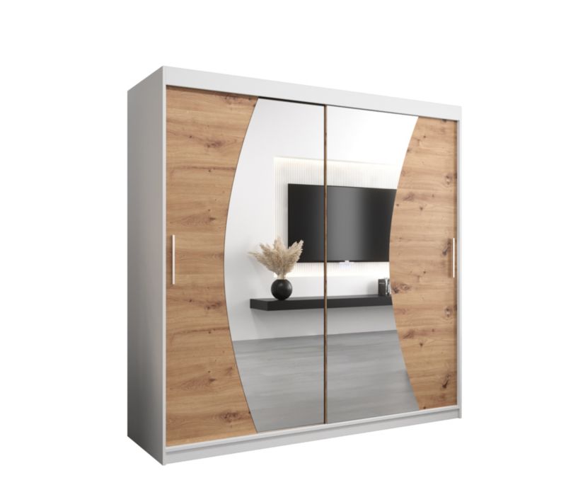 Szafa przesuwna Garderoba Abiks WAVE 200 biały mat + dąb artisan 1 szt.