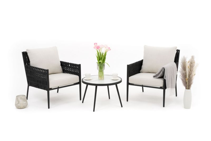 Zestaw mebli balkonowych fotel New Home BELIZE beżowo biały aluminiowy z blatem z płyty HPL 1 kpl