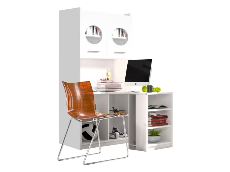 Regał narożny z biurkiem MIRJAN 24 Raj 02 biały + biały połysk 1 szt.