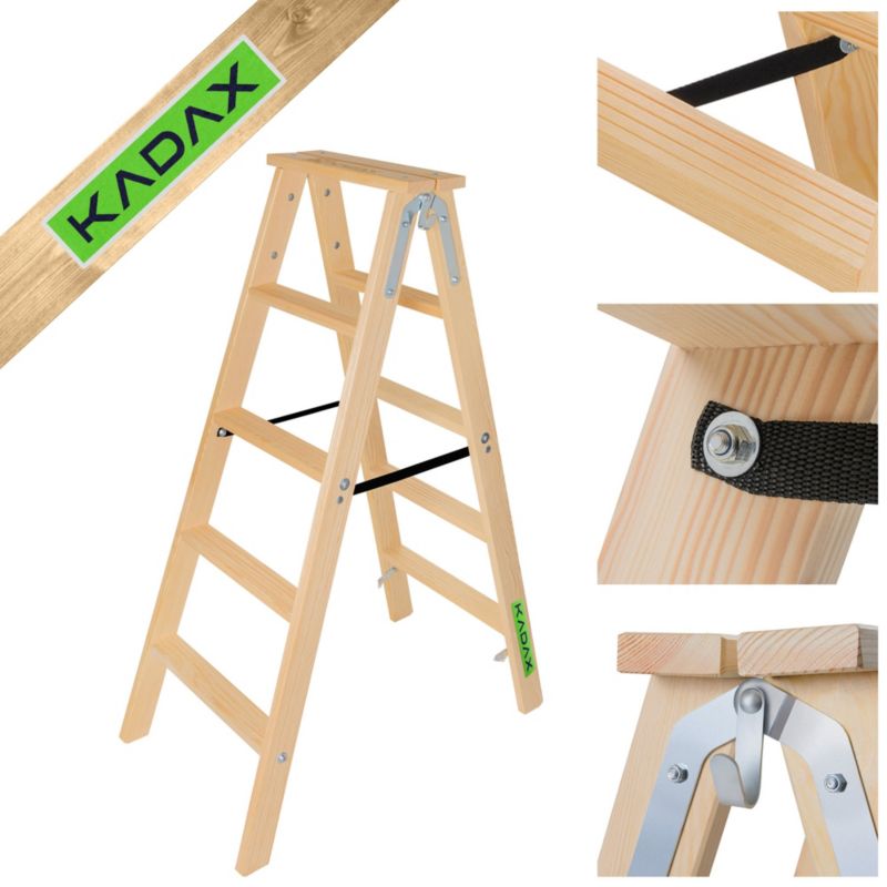 Drabina KADAX malarska Drewniana Rozstawna 2x5 Stopnie Składana Dwustronna 1szt.