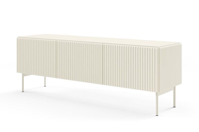 Szafka rtv Bettso Tutti trzydrzwiowa z ryflowanym frontem na metalowych nogach kaszmir 1szt.