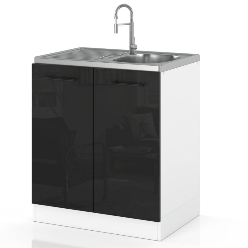 Szafka Kuchenna Hurtownia-Mebli Stojąca Pod zlewozmywak DZ60 sPremium 60cm Biały Mat Czarny Połysk 60x52x82.2 cm 1szt.