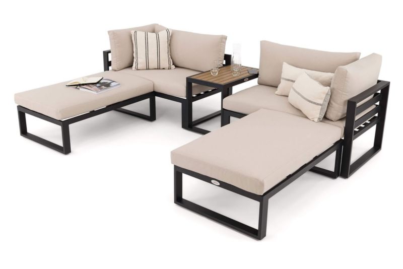 Zestaw mebli ogrodowych MebleMWM Santorini aluminium czarny poduszki beżowe 1 kpl.