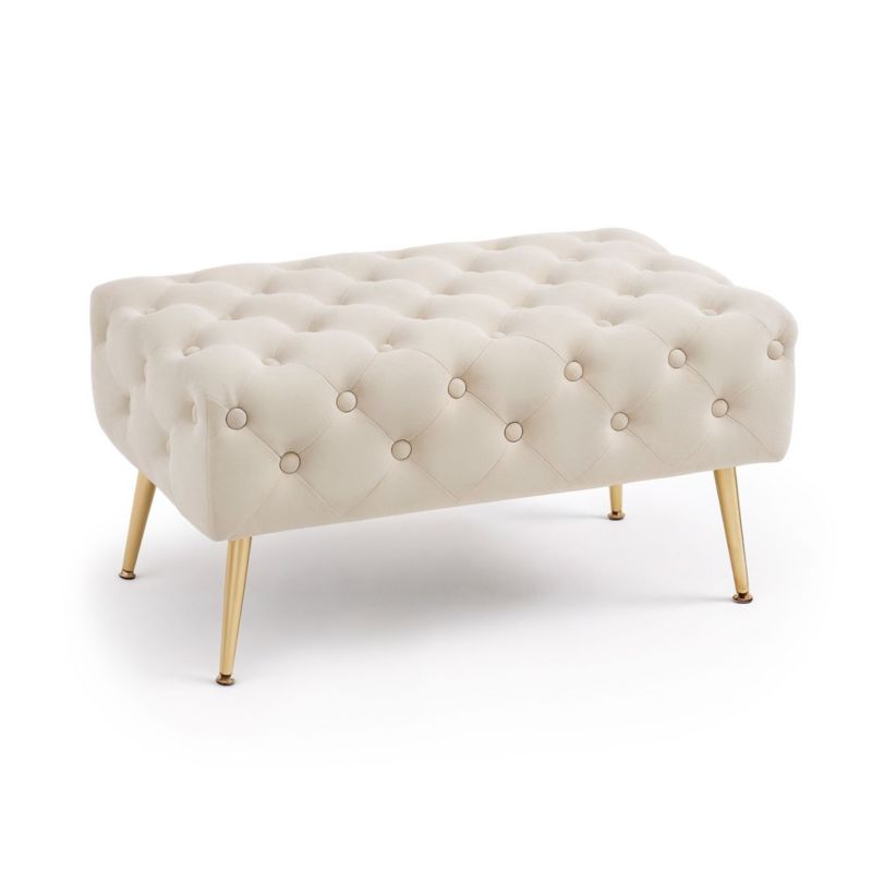 Ławka tapicerowana pufa welurowa pikowana AKORD 80 cm MADRID Beżowa 1 szt.