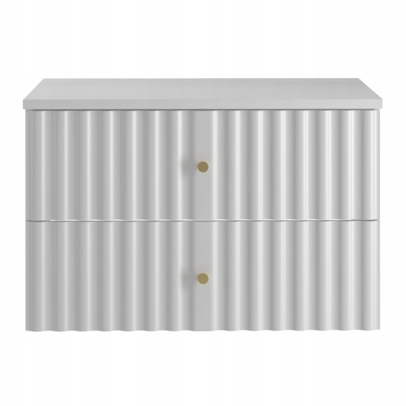 Szafka pod umywalkę Furnidea 80 cm wisząca biała ryflowane fronty AQUA biała blat Wisząca 2 Szuflady 1 szt.