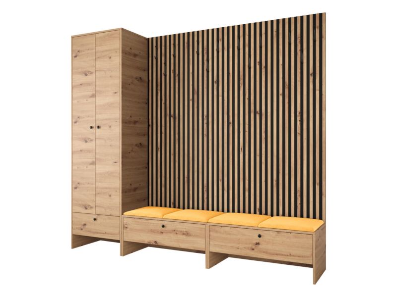 Garderoba MIRJAN 24 Balma VI dąb artisan/czarny/melonowy plusz 1 kpl.