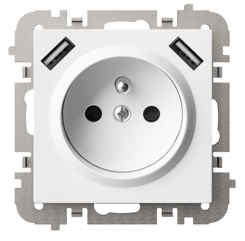 Gniazdo pojedyncze Elektro-Plast Vestra z uziemieniem 2 x USB białe