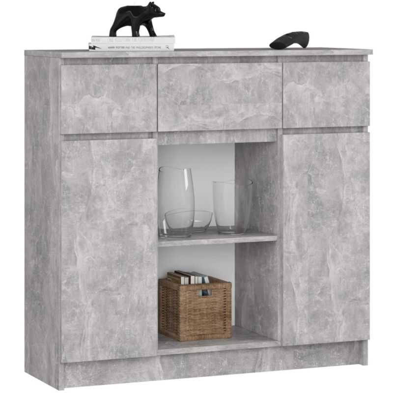 Komoda AKORD K100 kolor Beton mat 101 cm 2 drzwi 3 szuflady 4 półki 101x35x98 cm 1 szt.