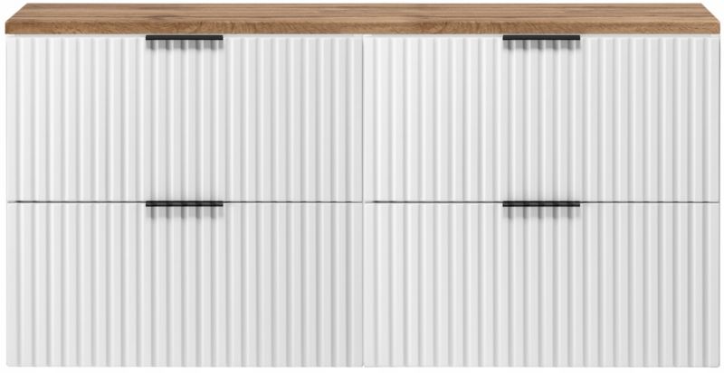 Szafka do łazienki pod umywalkę Furnidea 120 cm biała mat ryflowane fronty blat dąb Wotan 1 szt.