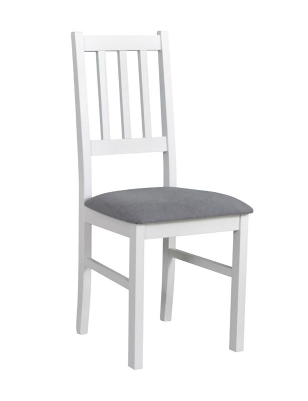 Krzesło tapicerowane Bettso Bos 4 drewniane z tapicerowanym siedziskiem w szarej tkaninie biały 1szt.