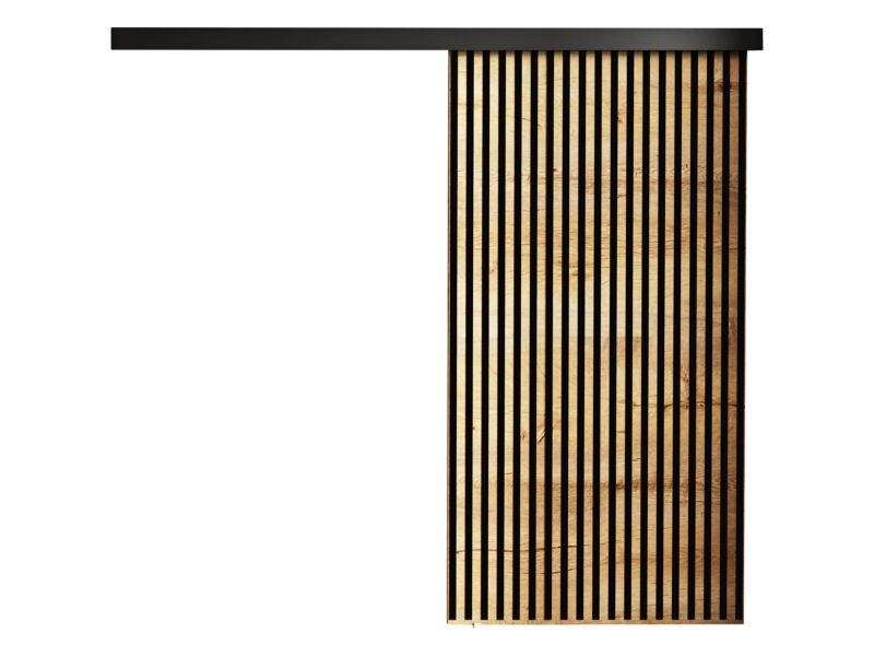 Drzwi przesuwne wewnętrzne MIRJAN 24 Belmo 100 + samodomykacz dąb craft złoty / czarne lamele 1 kpl.