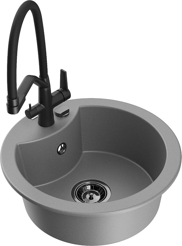 Zlewozmywak granitowy Mexen Diego 1-komorowy z baterią kuchenną Elia beżowy - 6512-69-670101-70 1 szt.