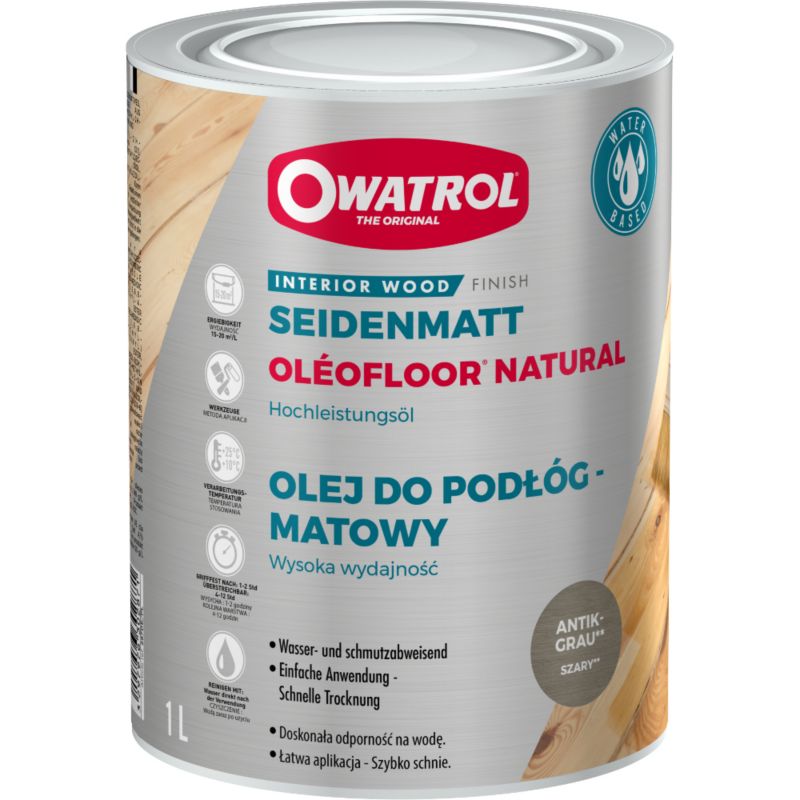Wodny olej do drewna na podłogi Owatrol Oleofloor Natural 1L szary 1 szt