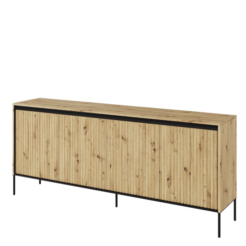 Komoda czterodrzwiowa Bettso Trend szeroka z oświetleniem LED i frezowanym frontem dąb artisan 1szt.