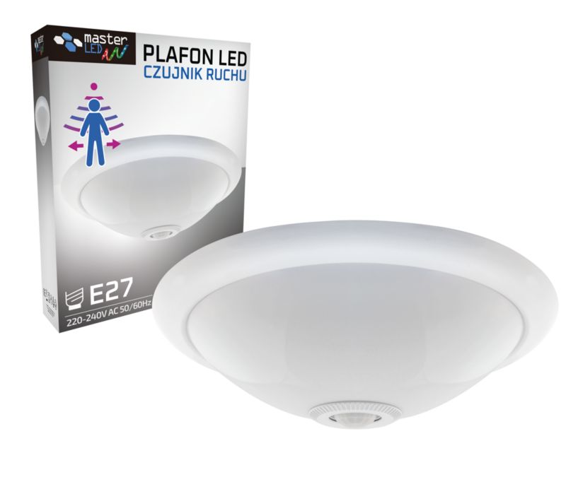 Plafon MasterLED 2xE27 z czujnikiem ruchu PIR Mleczny klosz 1 szt.