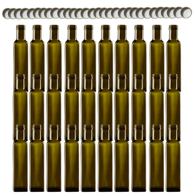 Butelki szklane MODO24 250 ml maraska kwadratowa zielona na olej i oliwę fi 31 z nakrętkami 30 szt.