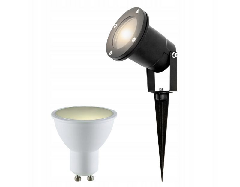 Reflektor ogrodowy EDO wbijany LED HORTUS GU10 IP65 czarny + Żarówka FARI LED GU10 5,5W 3000K ciepła WW 500lm 1 szt.