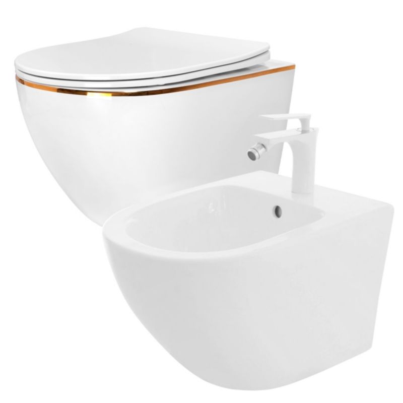 Misa Wc Podwieszana Ceramimczna Rea Carlo Flat Biały 49,5X37X32Cm + Bidet Carlo Mini 1 Szt