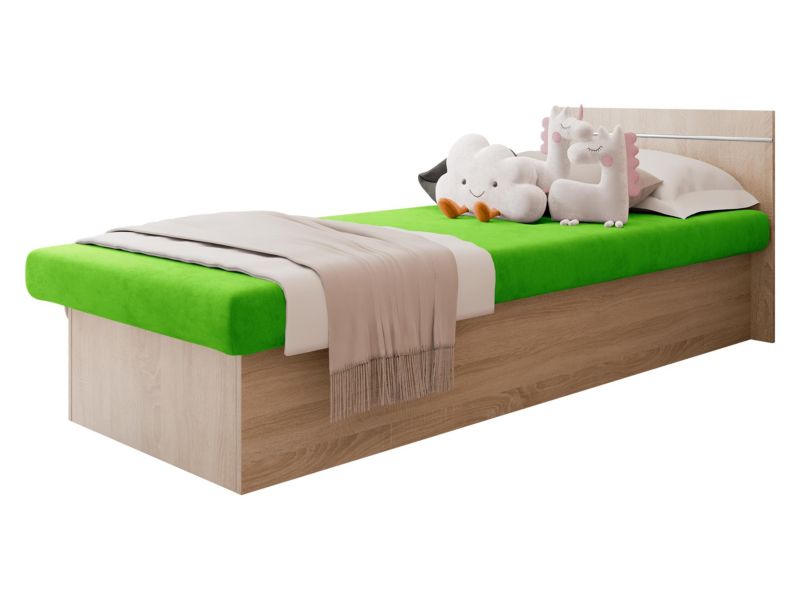Łóżko jednoosobowe MIRJAN 24 Berta Bis 190x80 bez pojemnika dąb sonoma + zielony plusz 1 szt.
