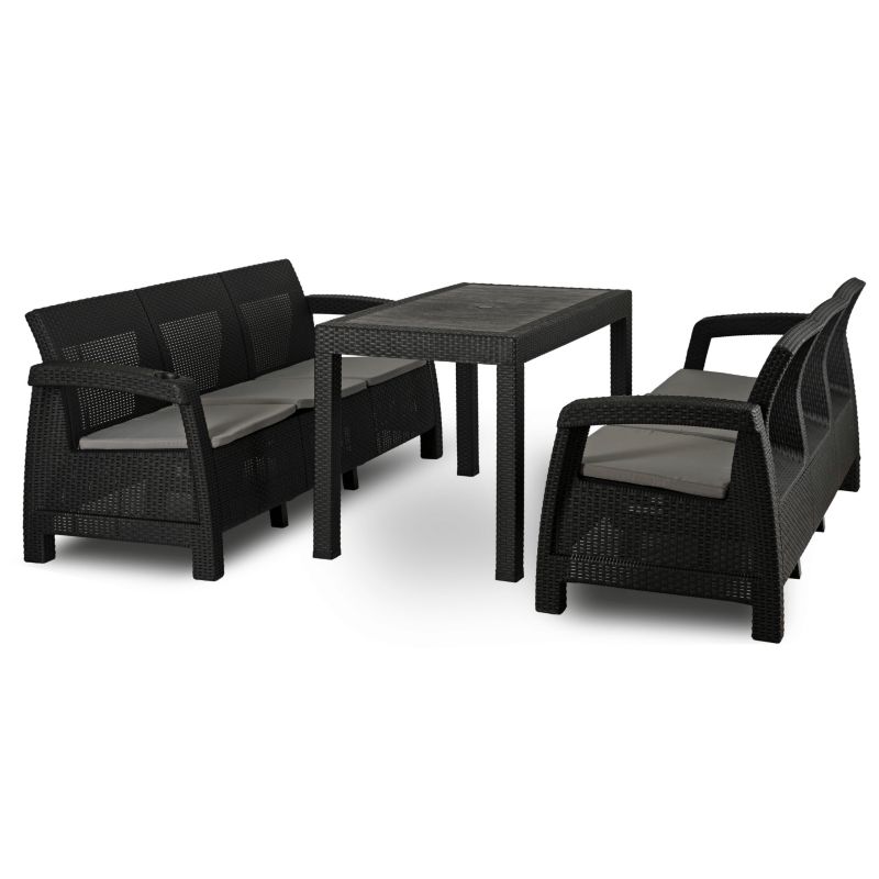 Zestaw Mebli Ogrodowych Mebel Elite Stół i 2 Sofy Technorattan Czarny 1 kpl