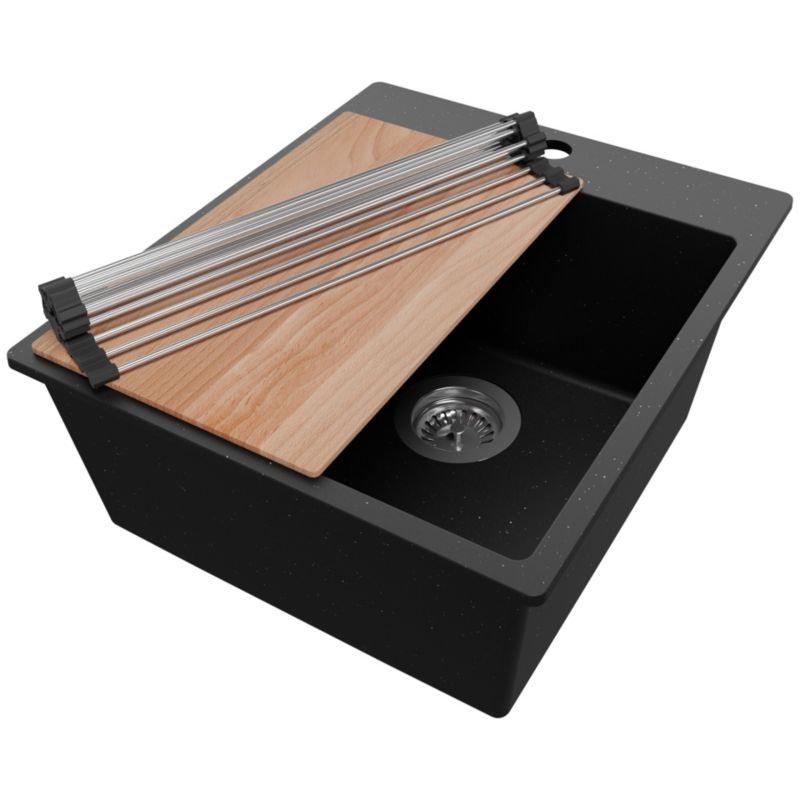 Zlewozmywak Ryga PRIMAGRAN Nablatowy 43x50cm do szafki od 45cm z Syfonem i Dodatkiem Czarny Metalik 1 szt.