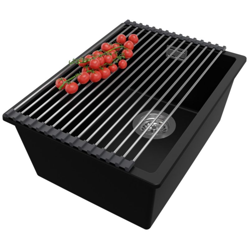 Zlewozmywak Londyn Slim PRIMAGRAN Nablatowy 36x47cm do szafki od 40cm z Syfonem i Dodatkiem Czarny 1 szt.