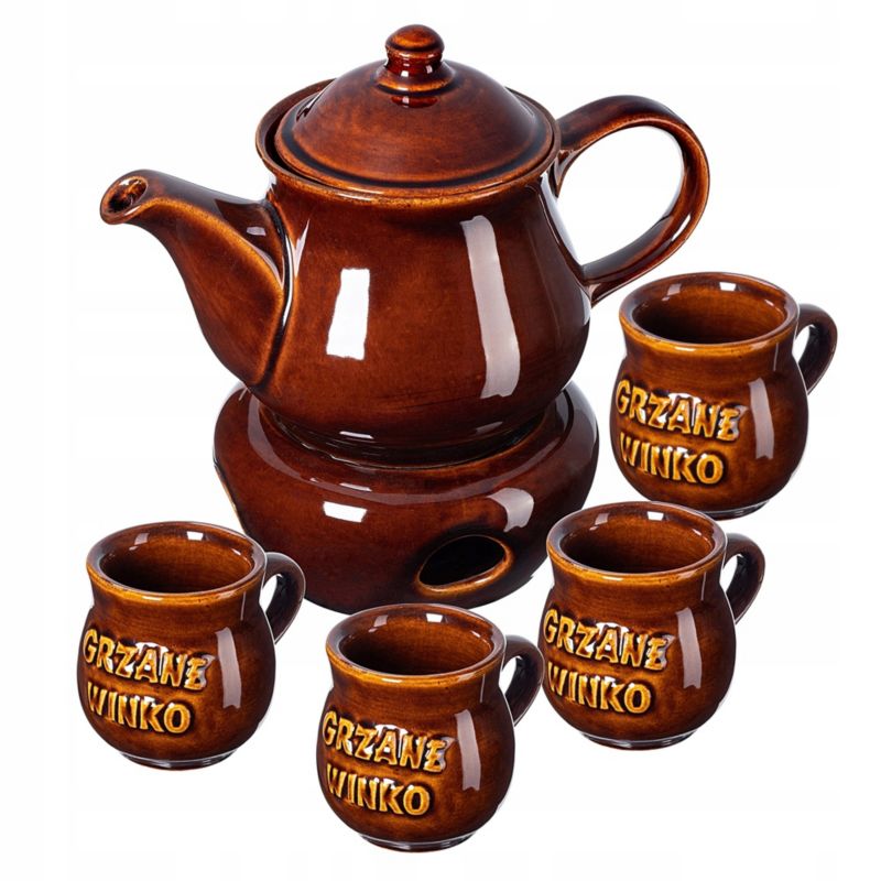 Czajnik KADAX Kubki Do Grzańca Grzanego Wina 4x250ml Zestaw Z Podgrzewaczem Brązowy 1szt.